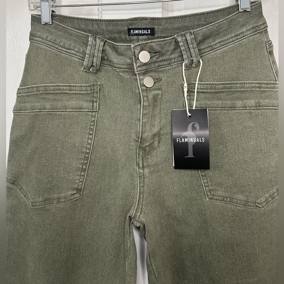 NWT Flamingals Roll Hem Stitch Detail Mid Waist Straight Leg Pants - Picture 10 of 16